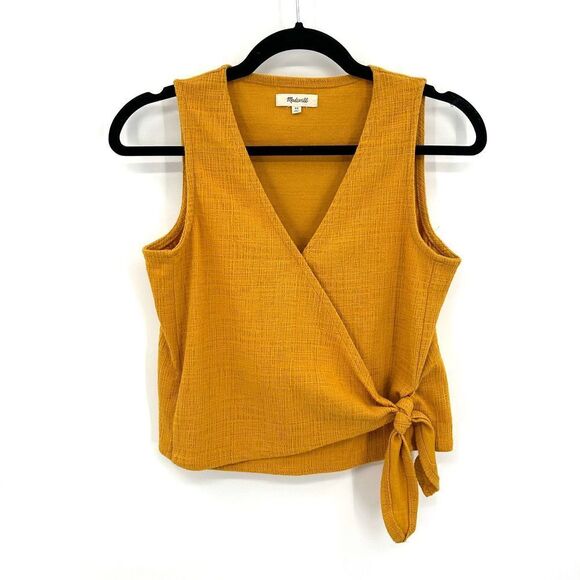 MADEWELL Mustard Yellow V-Neck Wrap Tie Sleeveless Tank Top Size XS - Picture 4 of 7